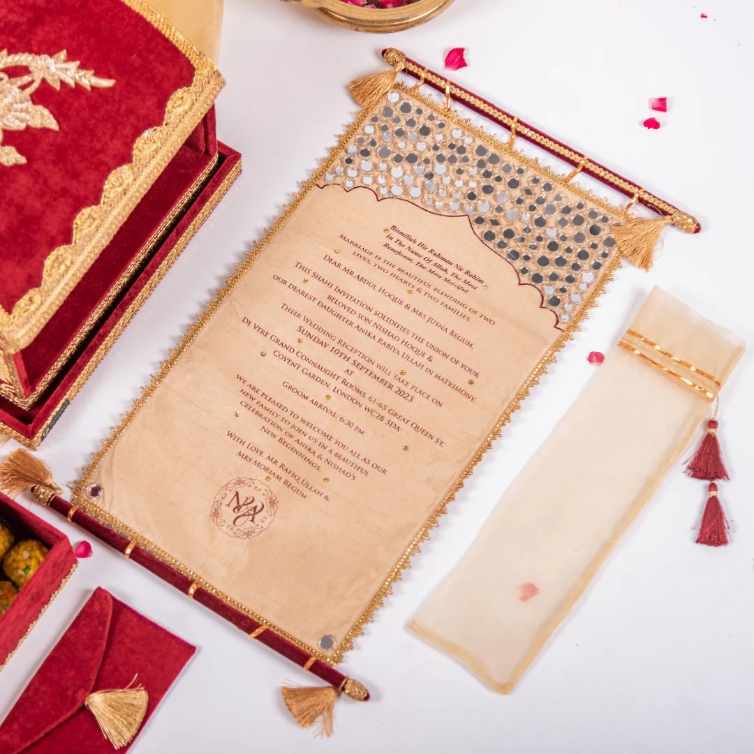 Timeless Maroon Velvet Palki Sahe Chithi Set with Screen Printed Fabric Scroll view 2